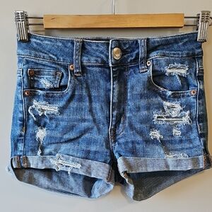 American Eagle Super Stretch Distressed Style High Rise Jean Shorts